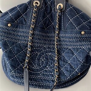 CHANEL Denim Quilted Shoulder Bag